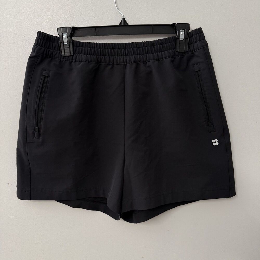 Sweaty Betty Black Athletic Shorts UK 14 US 10 Elastic Waist Zipper Pockets - Picture 3 of 9